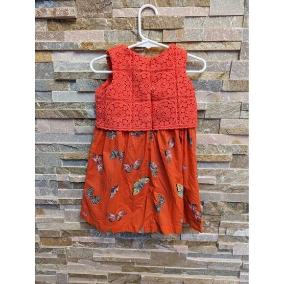 Gap Baby Orange Butterfly Print Sleeveless Summer Cotton Dress Toddler Size 3 - Picture 2 of 6